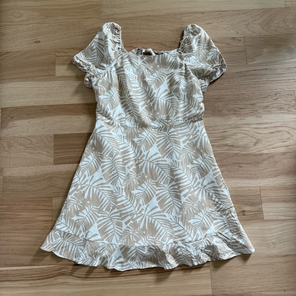 LOFT Womens Cream Linen Viscose Tropical Floral Tie Keyhole Back Dress Size 12 - Picture 4 of 13